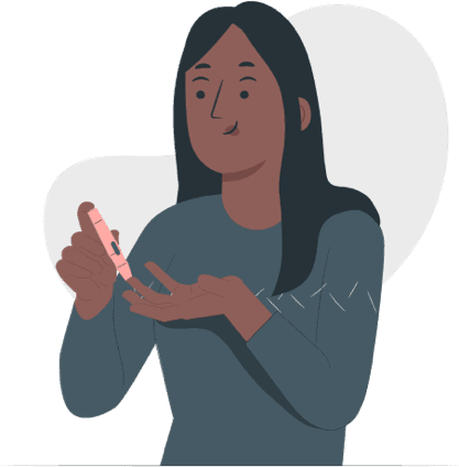 Illustration of a person checking their blood sugar with a finger-prick lancet