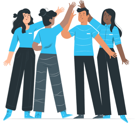 Illustration of four people high-fiving